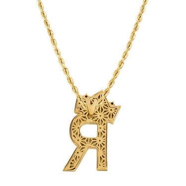 14K Yellow Gold Diamond Initial R Pendant with Crown 2.50 Ctw